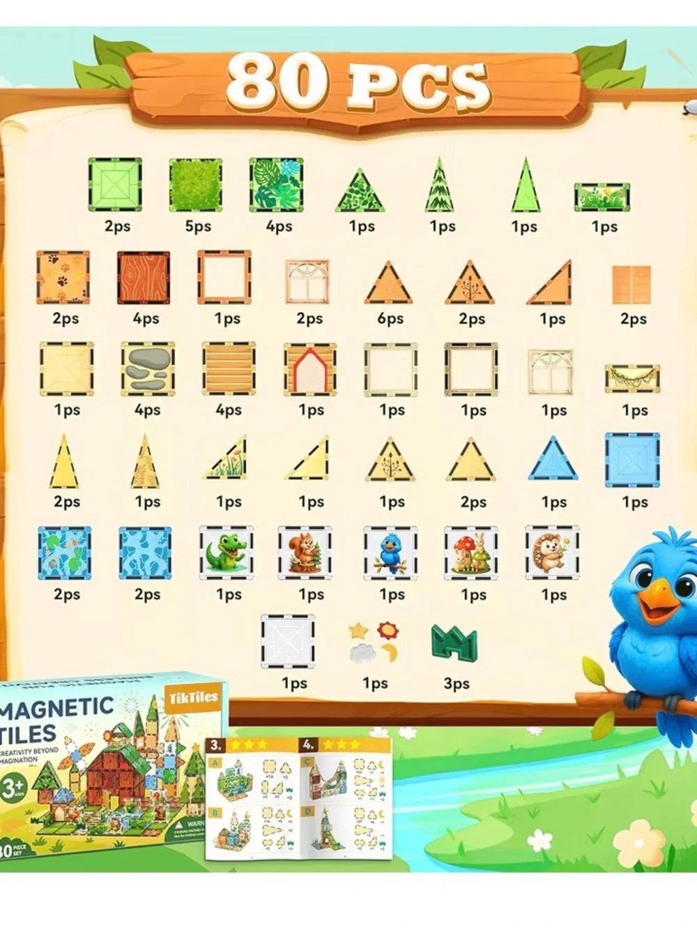 Magnetic Building Tiles Playset for Kids